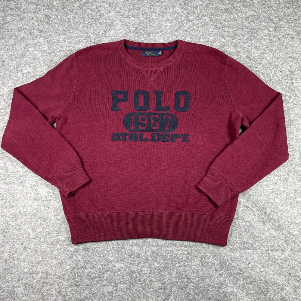 Polo Ralph Lauren Sweatshirt Mens L Burgundy 1967 Athl Dept Ribbed Crew Neck